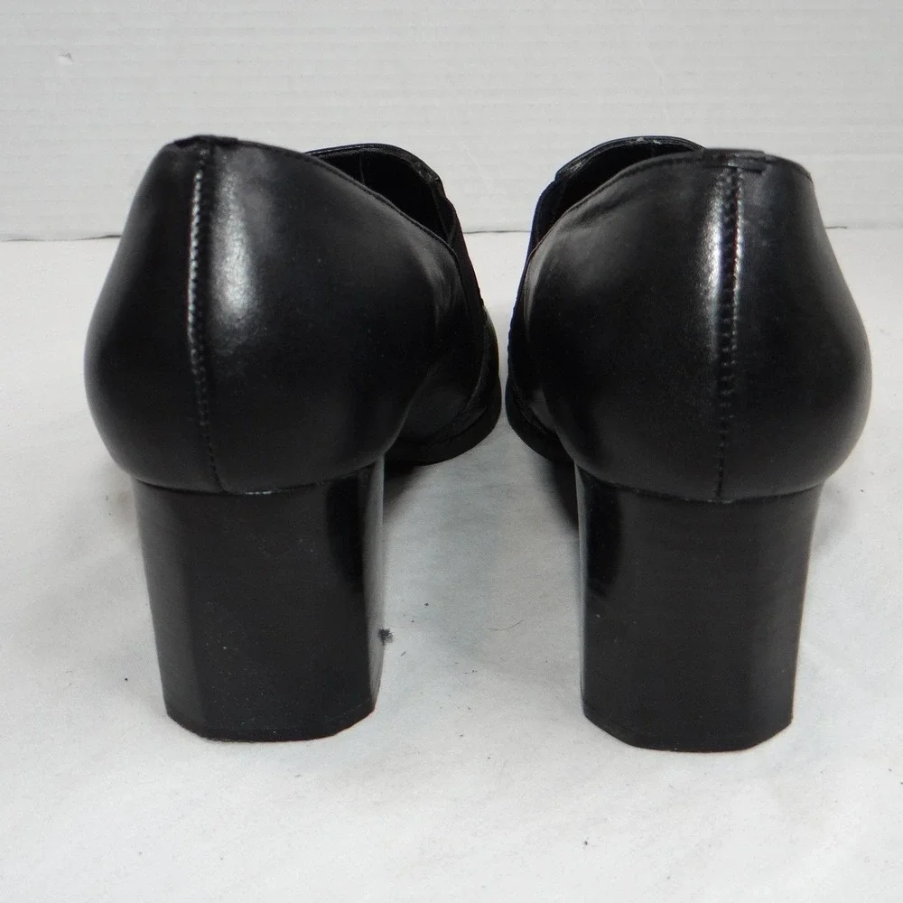 Liz Baker Black Leather Ankle Booties Block Heel Buckle‎ Slip On Women 7.5 M B